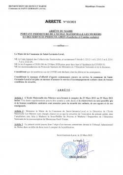 Arrêté fermeture école maternelle