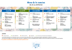 Menus du 24 au 28 février 2025