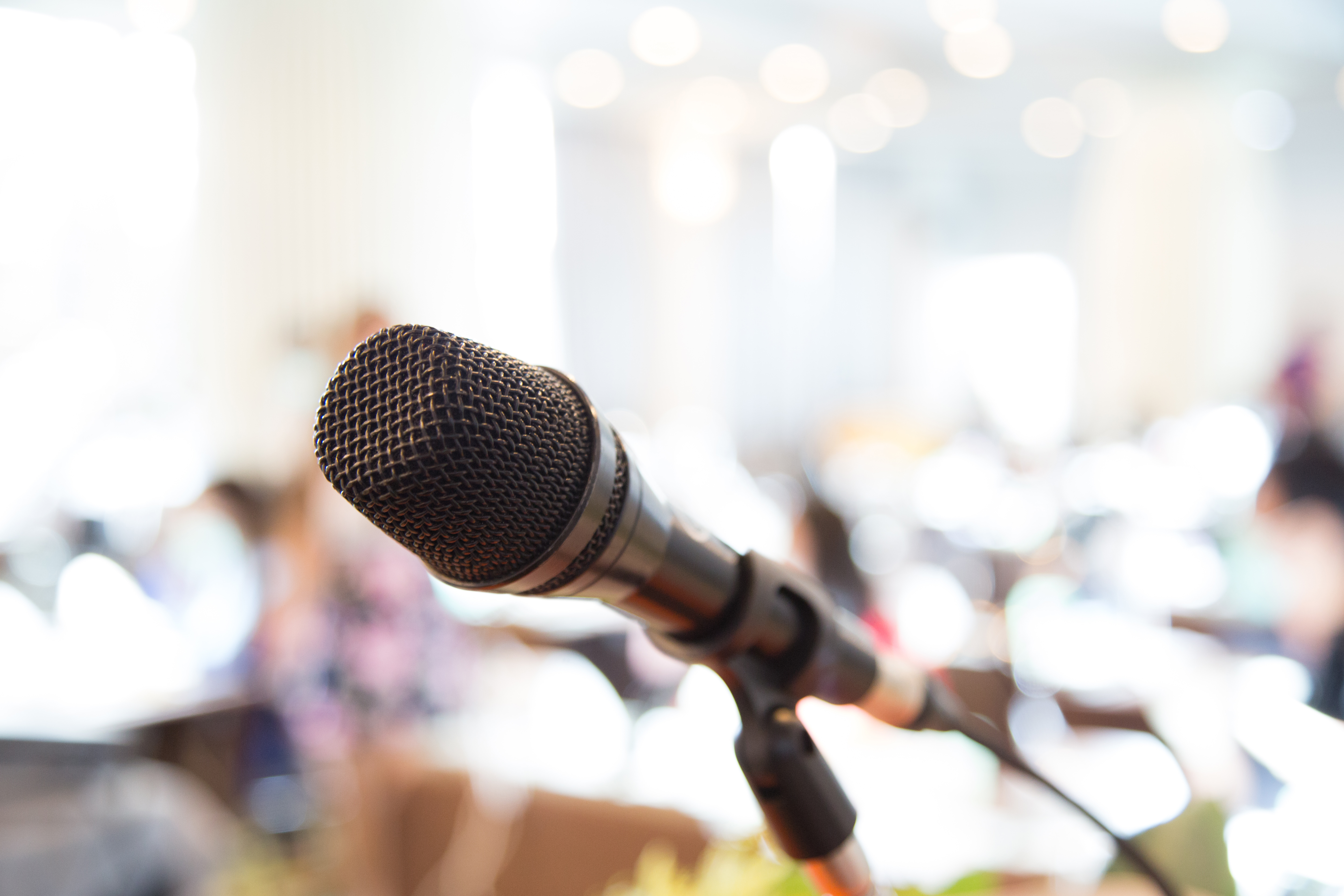 Black microphone in   conference room