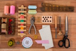 Various types of sewing tools on a table