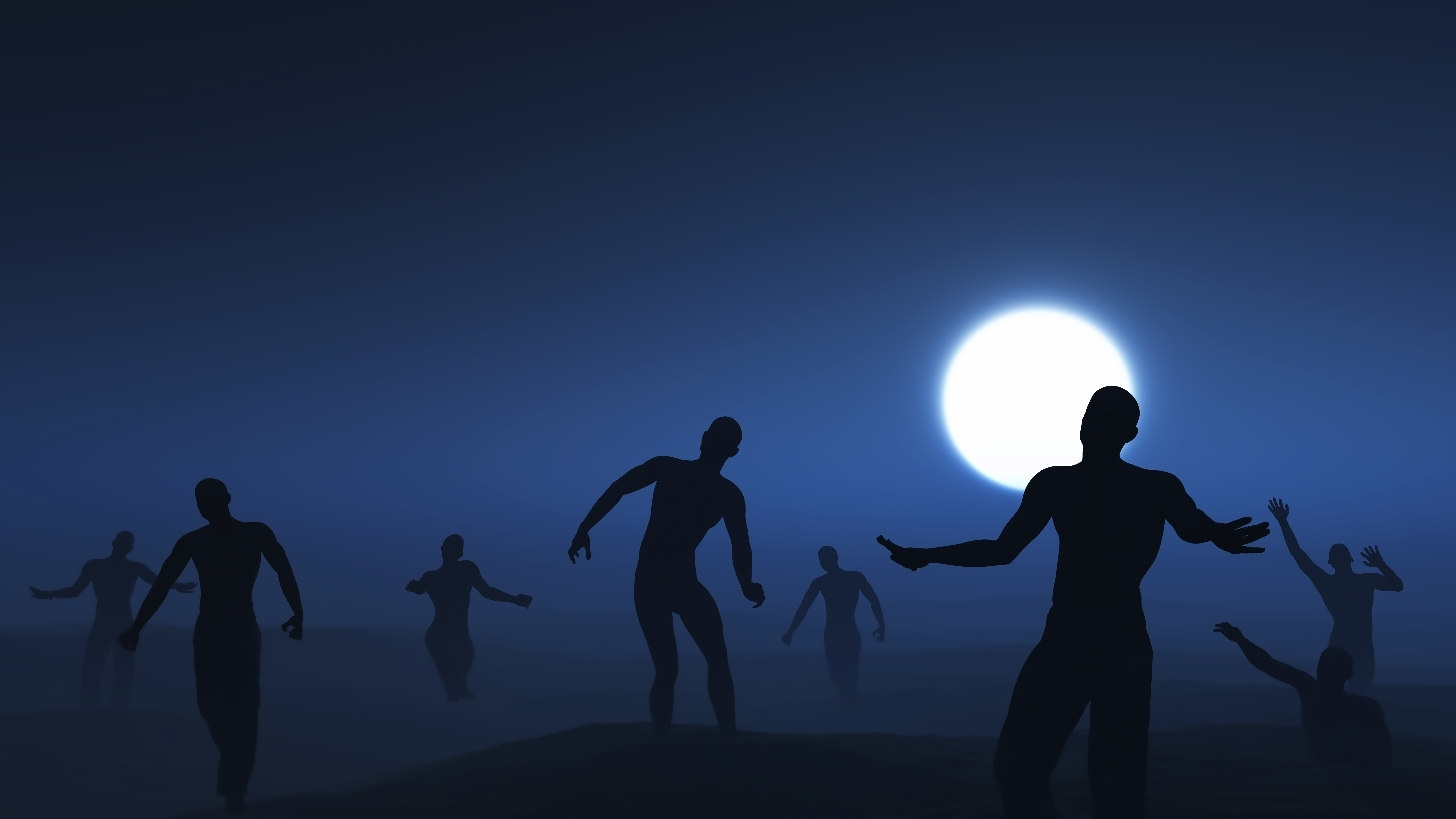 3D landscape of spooky walking zombies